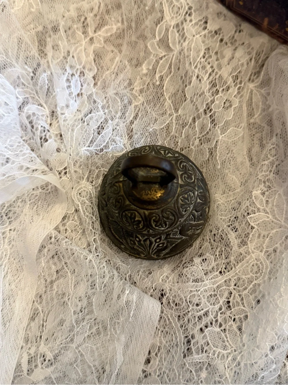 Ornate Antique-Style Bronze Decorative Bell - Brown